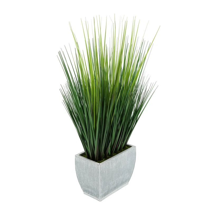 28-inch Green Silk Grass Topiary in Zinc Vase