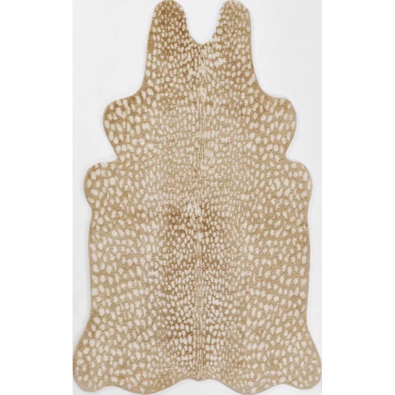 Beige Faux Fur Animal Print Area Rug