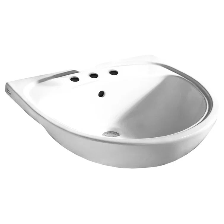 White Ceramic Semi-Countertop Bathroom Sink with Overflow
