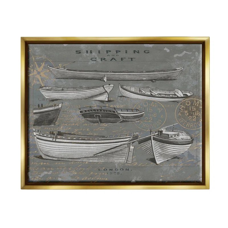 Gold Floater Framed Shipping and Craft Boats Canvas Print