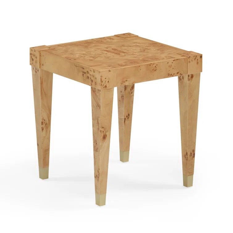 Honey Acacia Wood and Rustic Brass Square End Table