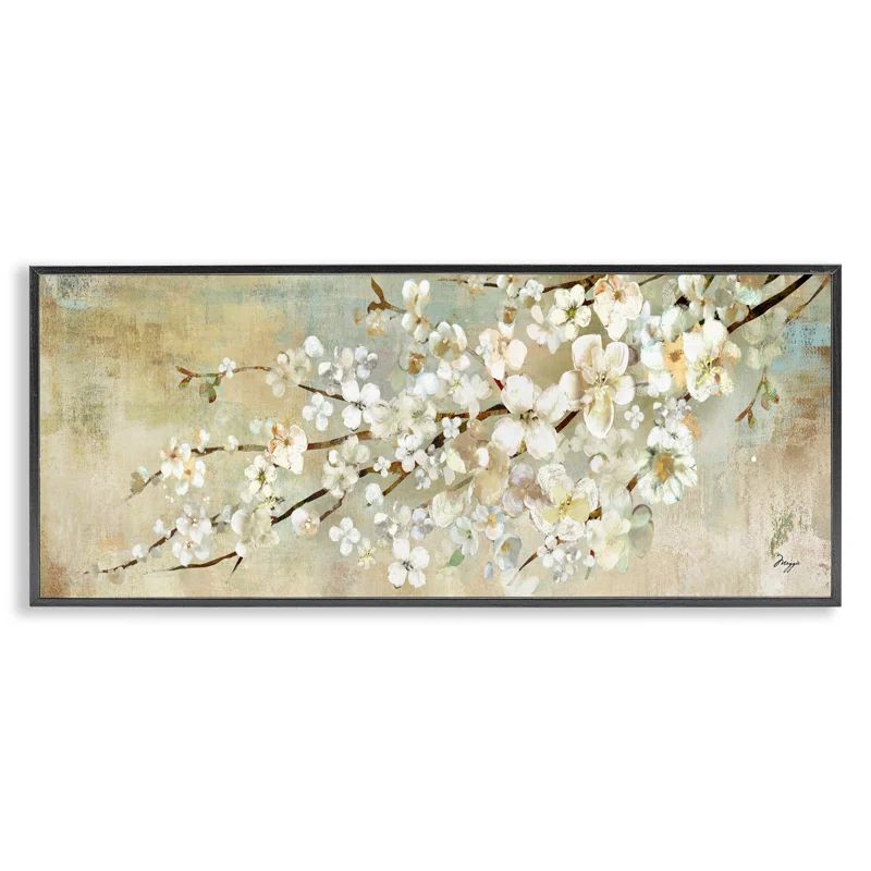 Blooming Flower Tree Branch Canvas Print with Black Frame