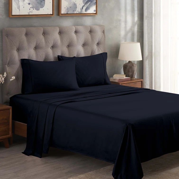 Navy Blue Egyptian Cotton Full Deep Pocket Sheet Set