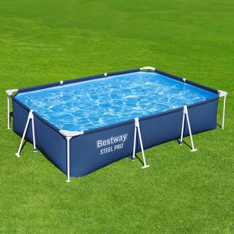 Blue Steel Frame Rectangular Above Ground Pool with Pump