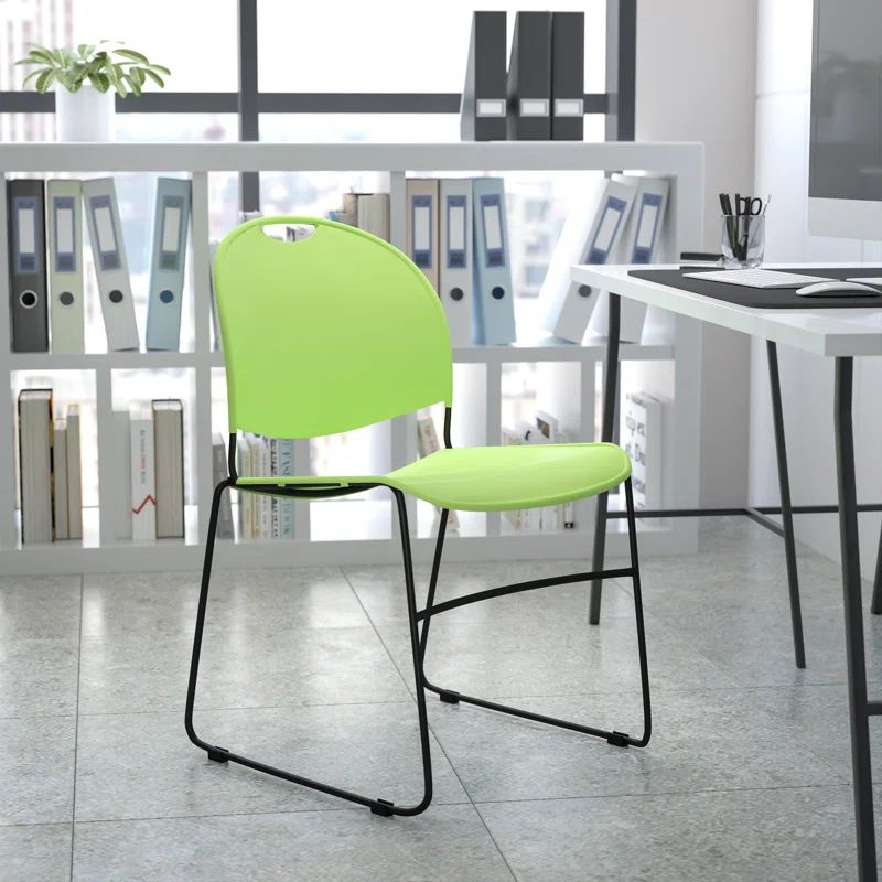 32" Ergonomic Black Metal Stack Chair with Non-Marring Glides