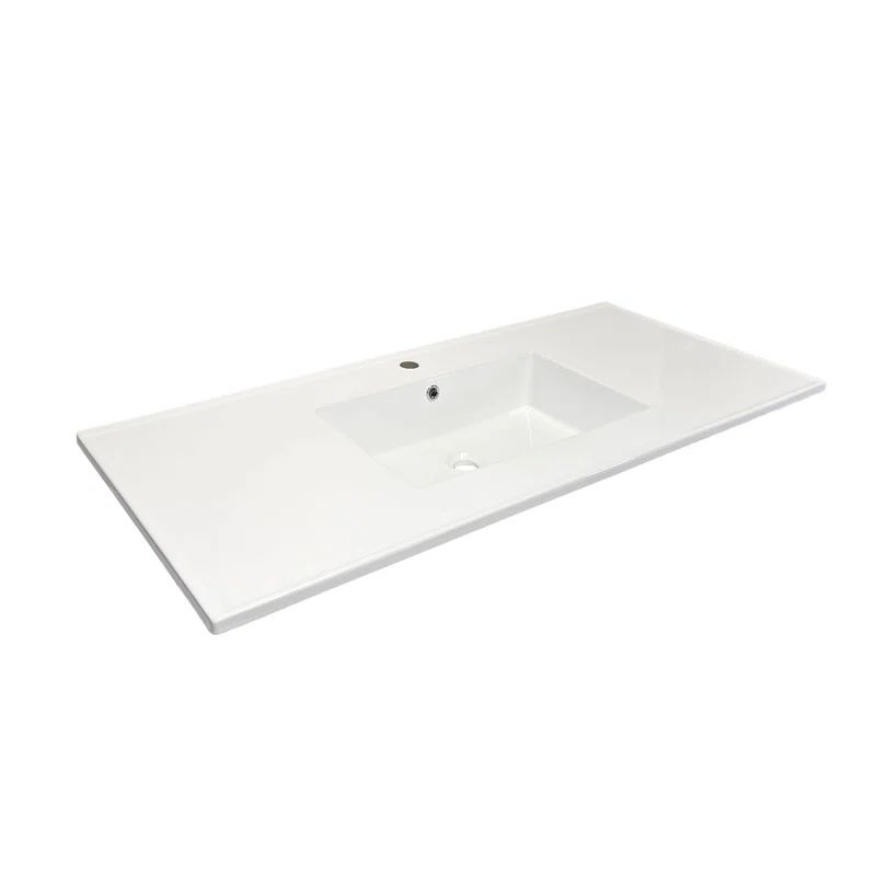 Glossy White Ceramic Rectangular Single Hole Bathroom Sink