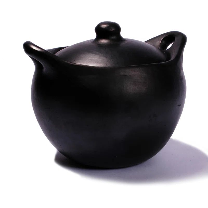 Large Black Clay Rounded Soup Pot, 6 Quarts