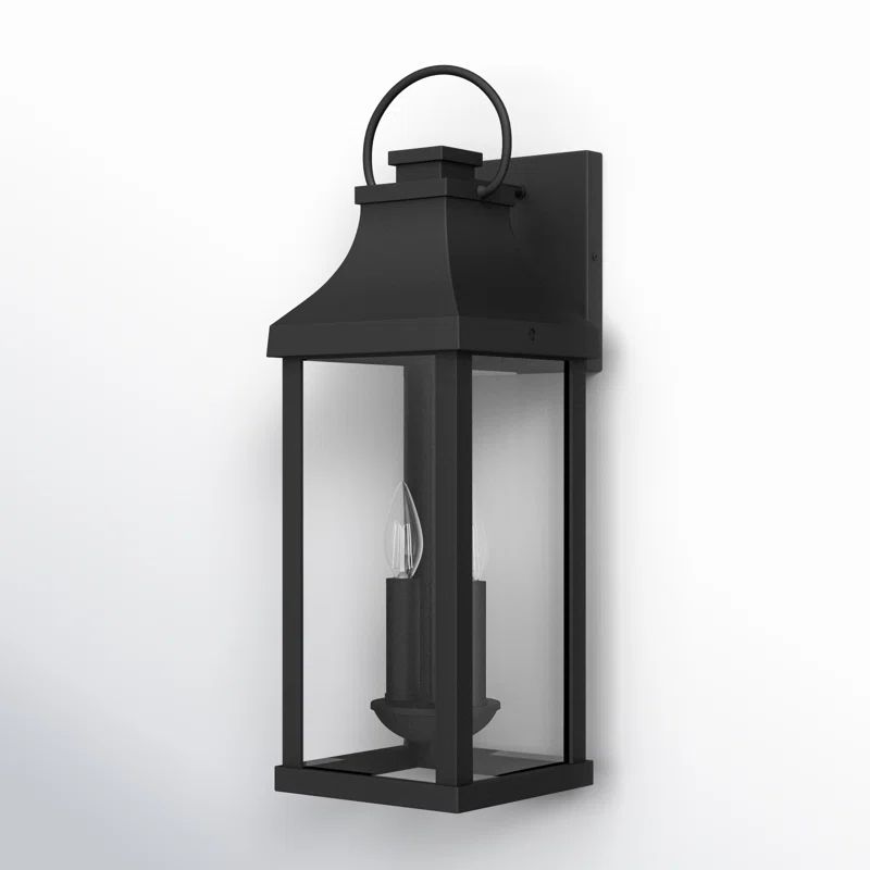 Bradford Transitional 2-Light Outdoor Wall Lantern in Black with Clear Glass