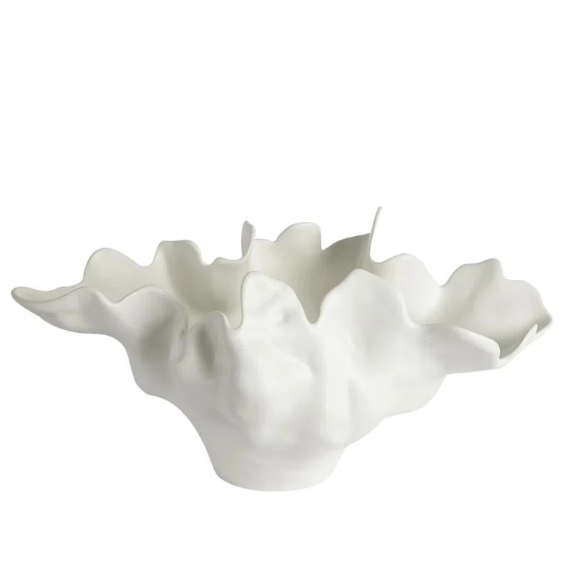 Handcrafted Ivory Ceramic Meteor Bowl Sculpture