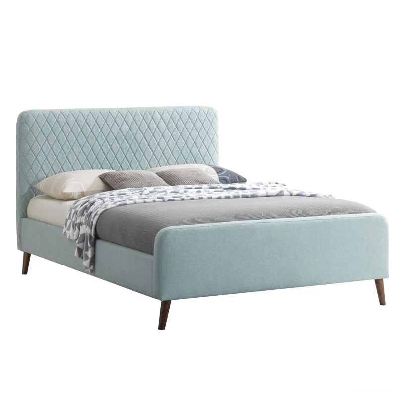 Champagne Pastel Velvet Queen Bed with Diamond Stitch Headboard