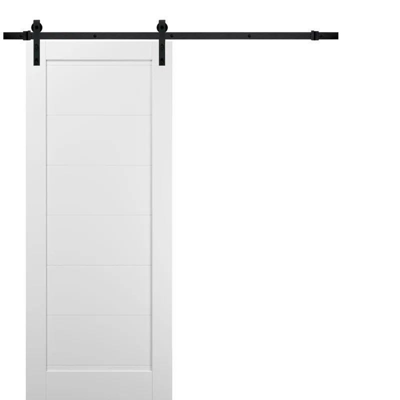 White Solid MDF Modern Barn Door with Black Hardware Kit