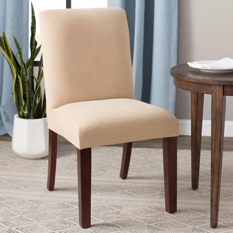 Cream Stretch Pique Short Dining Chair Slipcover