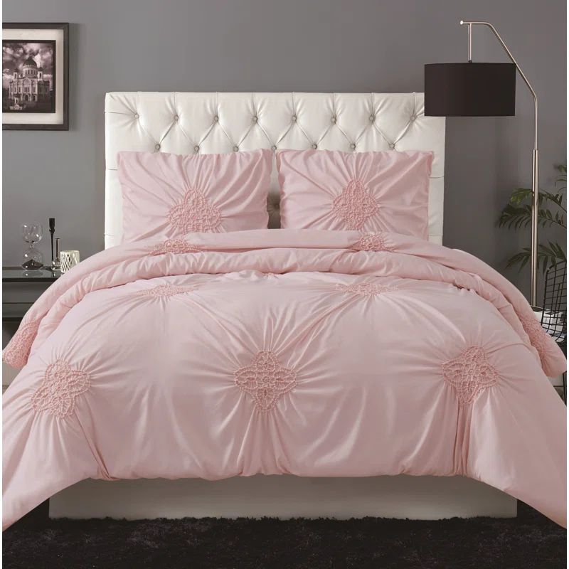 Light Pink King Ruffled Microfiber Duvet Cover Set
