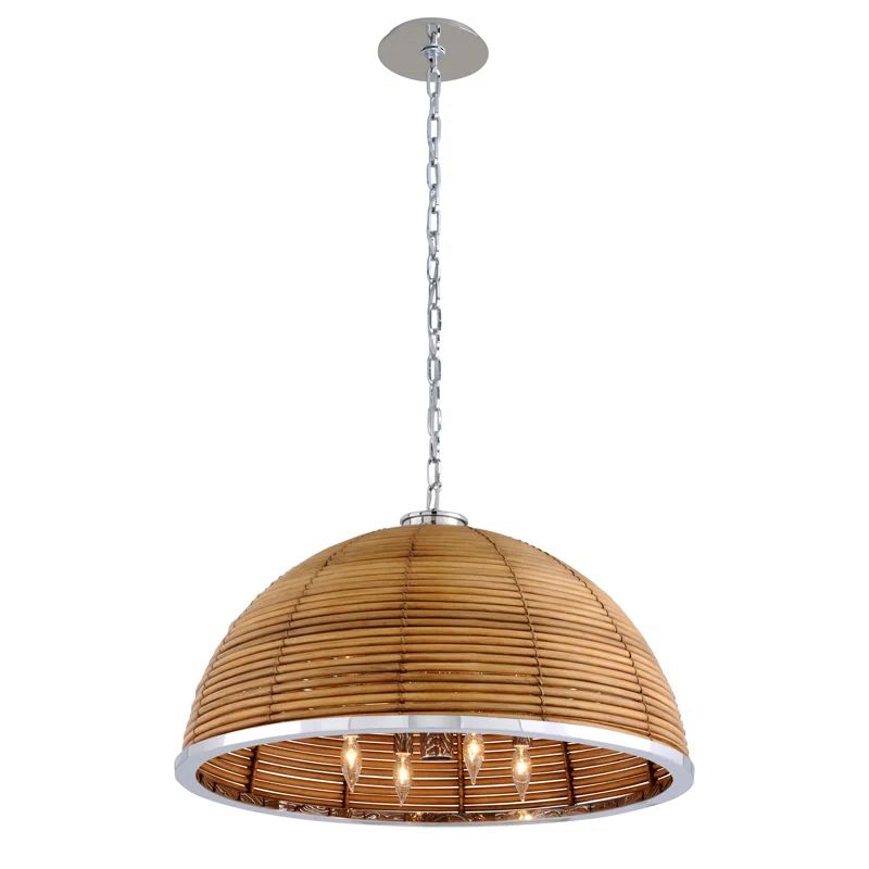 Carayes Tropical Glamour Natural Rattan & Stainless Steel 8-Light Chandelier