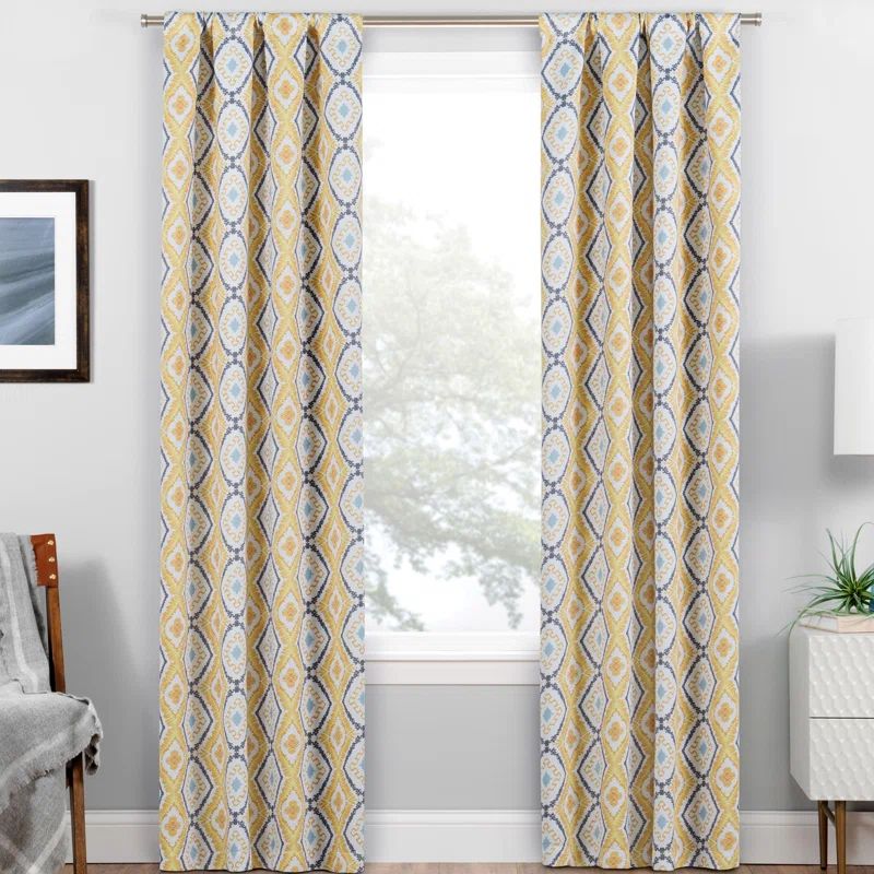 Gold Ikat Geometric Blackout Polyester Window Panel, 84" x 37"