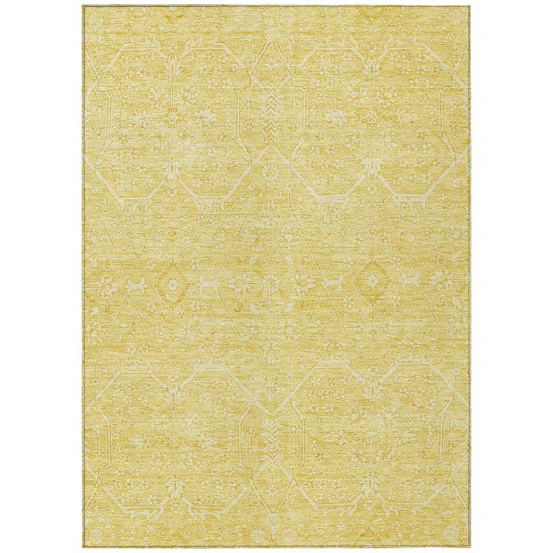 Gold Rectangular Machine Washable Synthetic Rug 2'6" x 3'10"