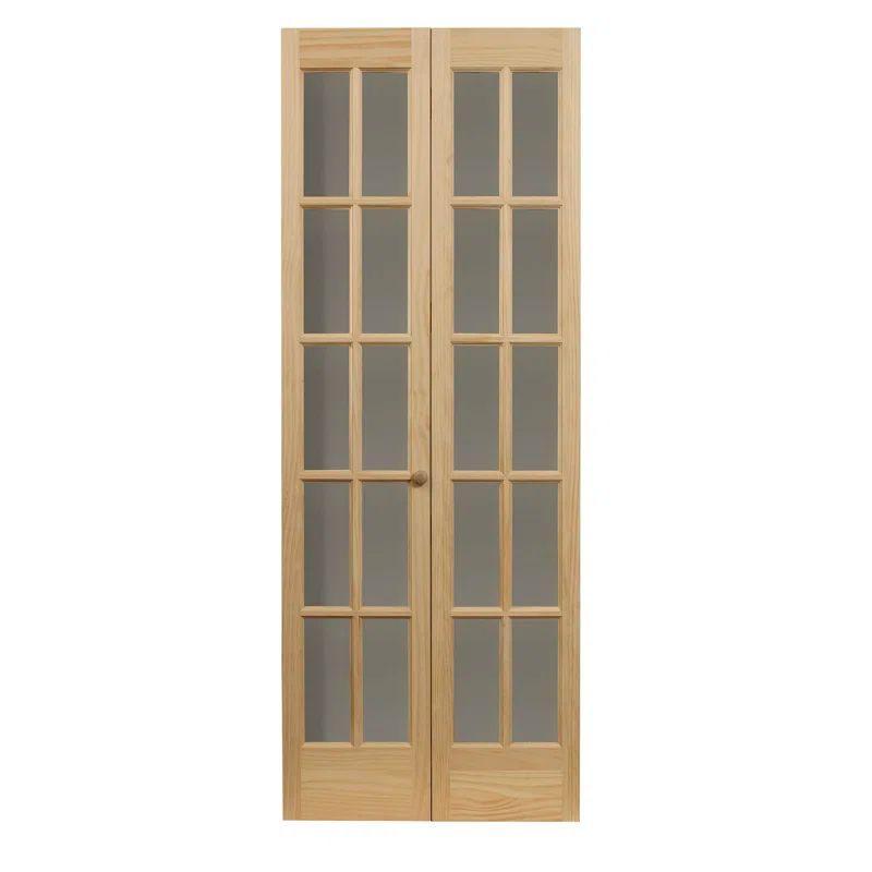 Unfinished Pine and Clear Glass 24" x 80.5" Bifold Door