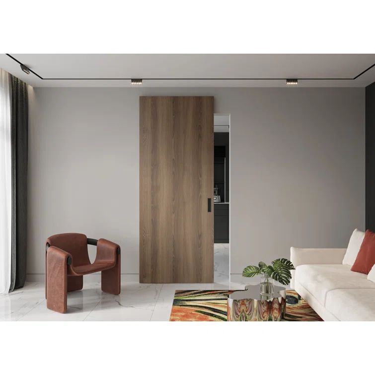 Optima Pecan Nutwood Solid Composite Barn Door Kit with Black Hardware