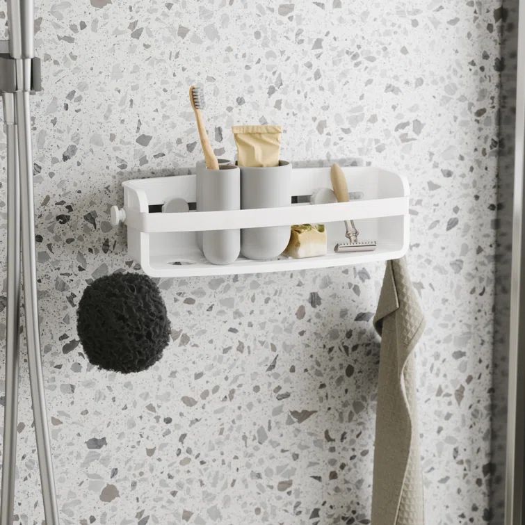 White Plastic Suction Mount Shower Caddy with Adhesive Strips