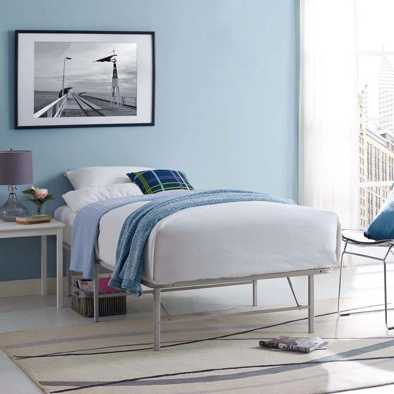 Horizon Twin Gray Stainless Steel Metal Bed Frame with Slats