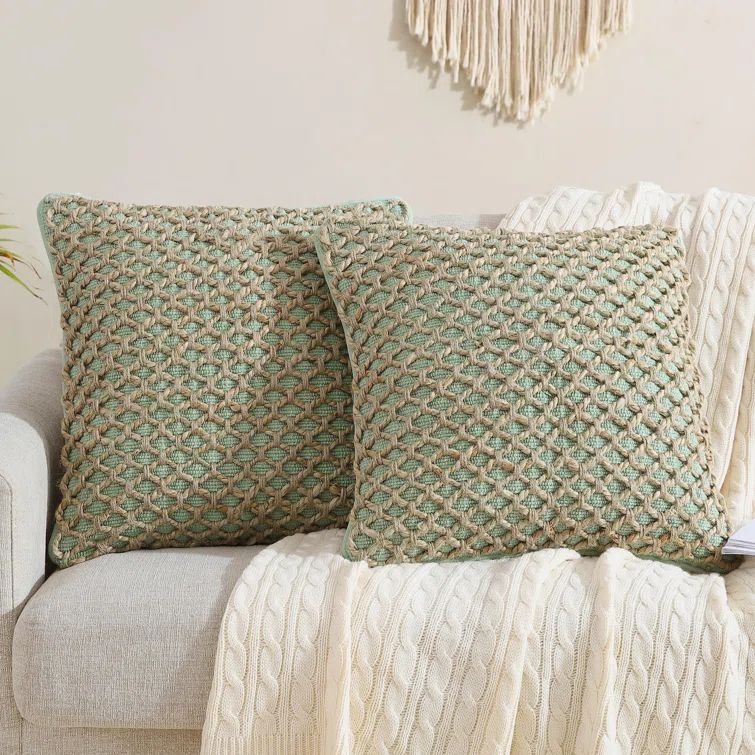 Sage Green Cotton and Jute Woven Euro Pillow Covers, 20" x 20"