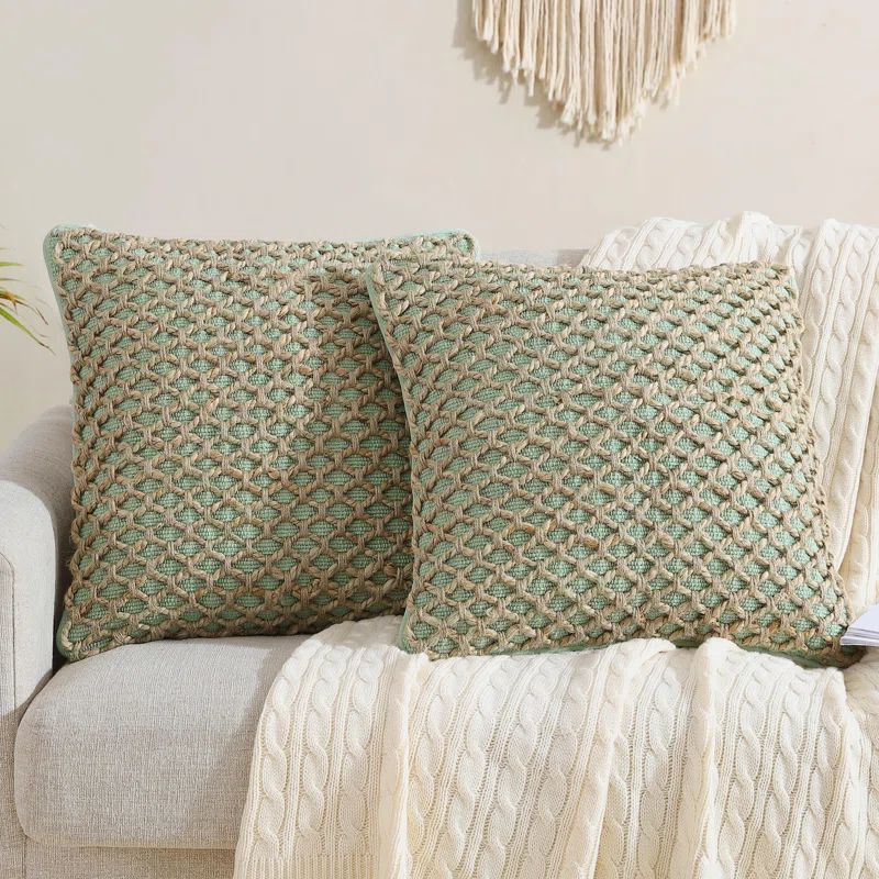 Sage Green Cotton and Jute Woven Euro Pillow Covers, 20" x 20"