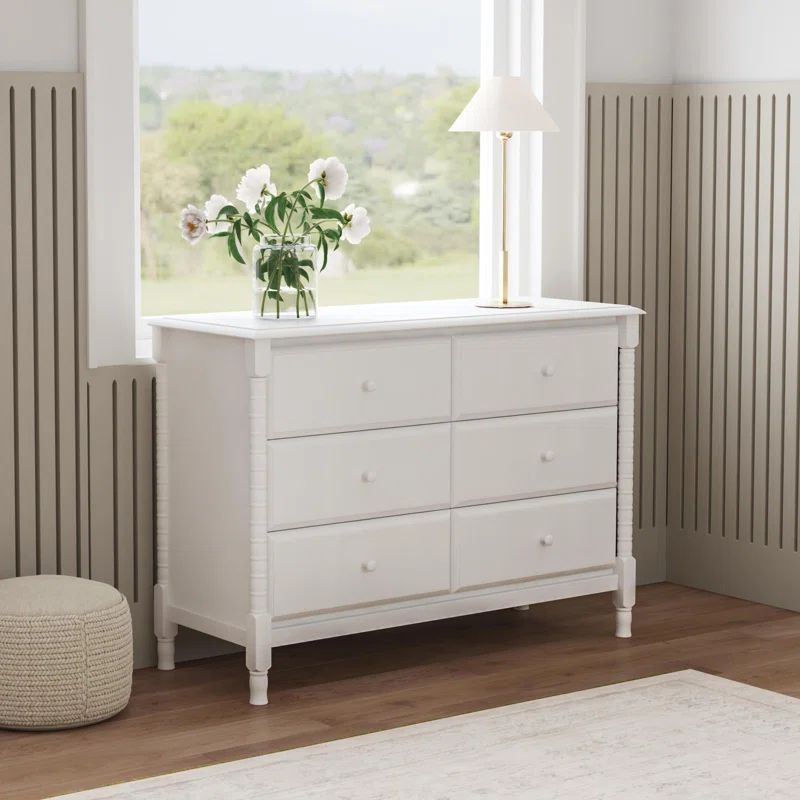 White Spindle 6-Drawer Nursery Dresser
