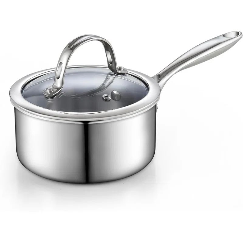 3 Quart Silver Stainless Steel Non-stick Saucier with Glass Lid