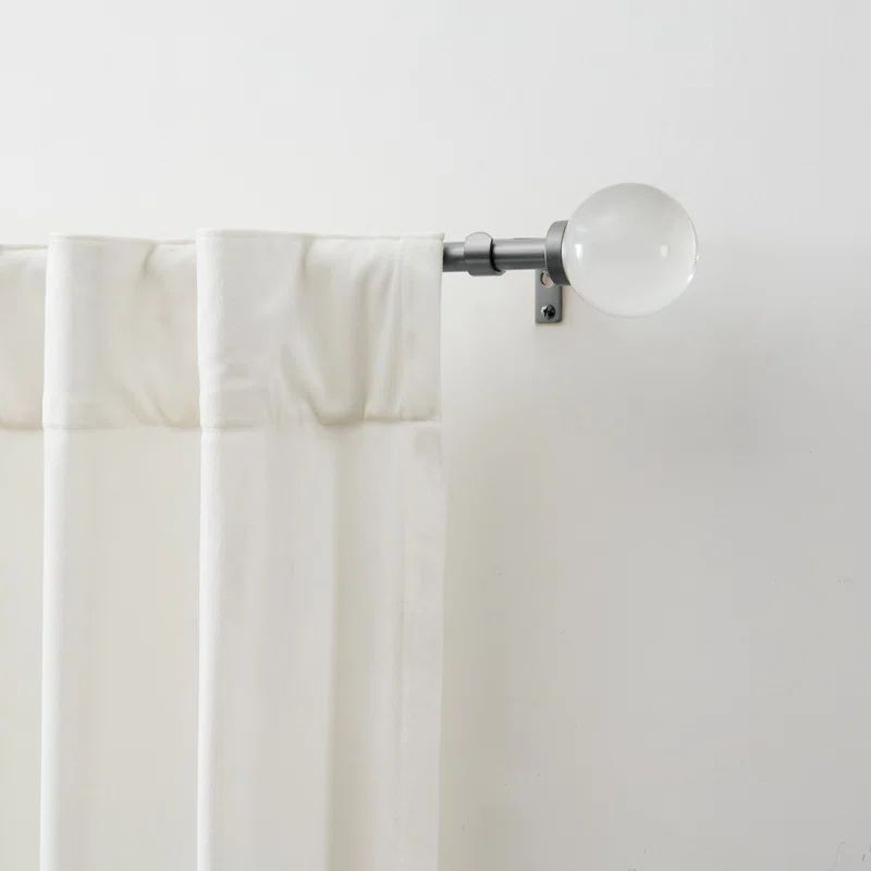 Matte Nickel Adjustable Curtain Rod Set with Glass Finials, 36"-66"