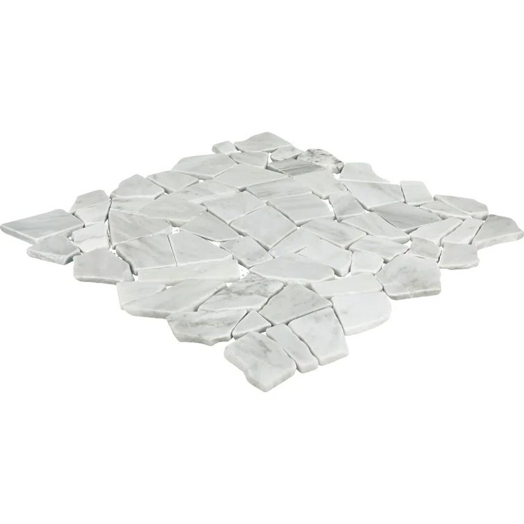 Mystic White Marble Rectangle Pebble Mosaic Floor Tile