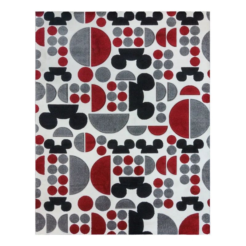 Red and Black Geometric Synthetic Kids' Rug, 5' x 7'