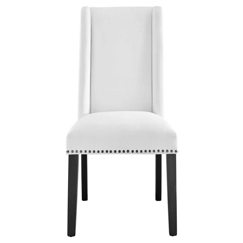 Elegant White Leather Upholstered Parsons Side Chair with Nailhead Trim