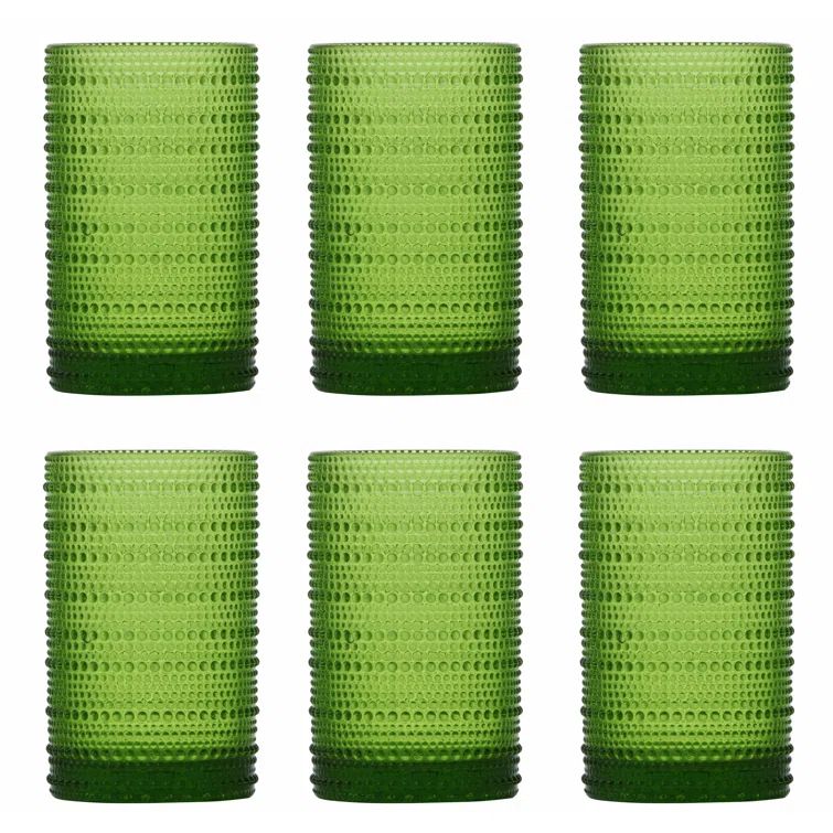 Fern Green Beaded Hobnail Glass Set, 13 oz, 6-Piece
