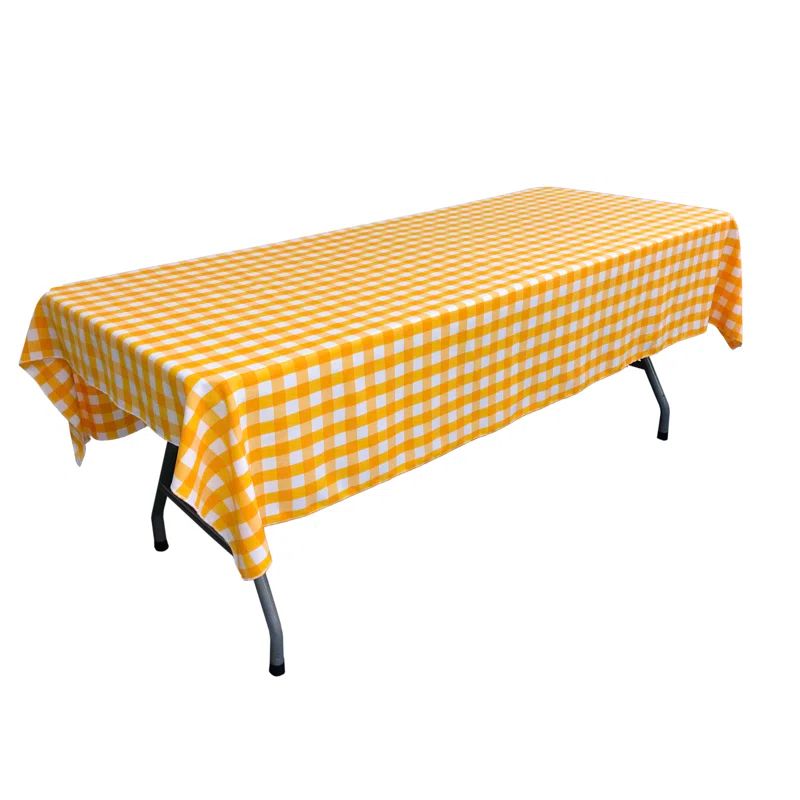 White and Dark Yellow Polyester Gingham Rectangular Tablecloth
