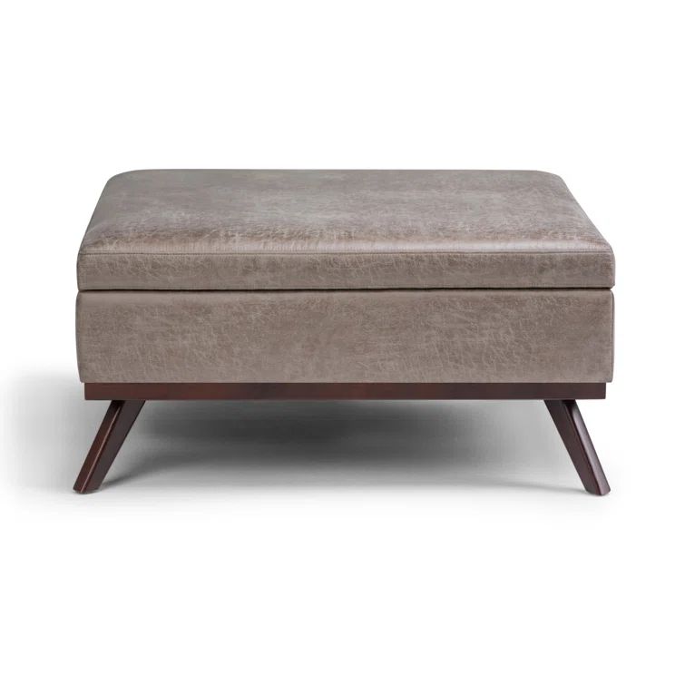 Owen 36" Distressed Grey Taupe Faux Leather Storage Ottoman
