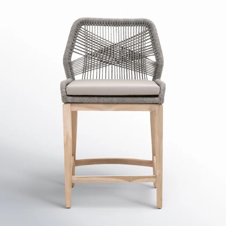 Transitional Gray Leather 26'' Counter Stool with Metal Accents
