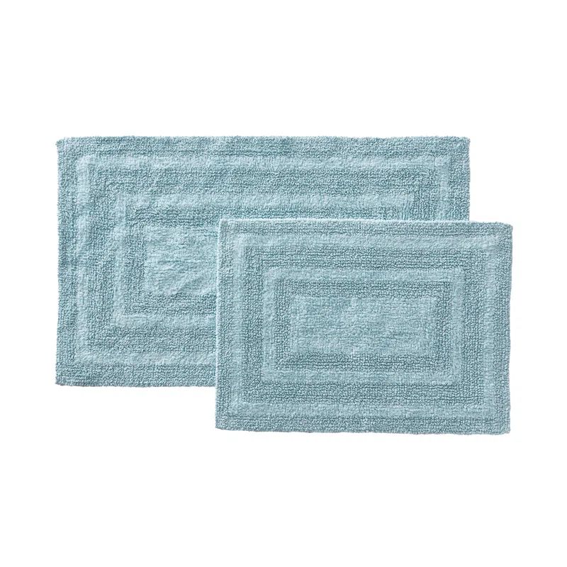 Logan Sea Blue Cotton 2-Piece Machine-Washable Bath Rug Set