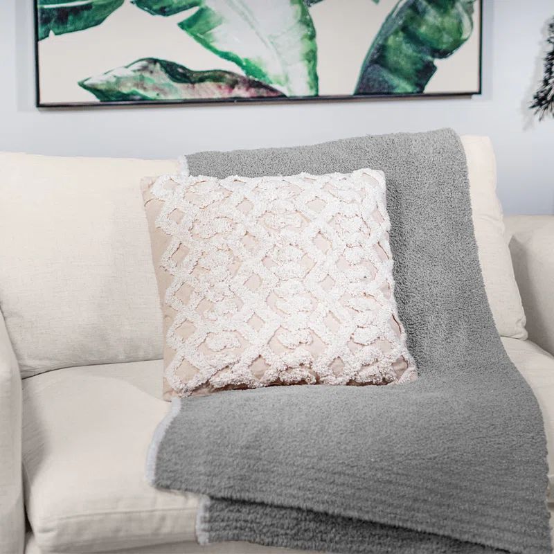Natural Cotton Macrame Square Throw Pillow 18" x 18"