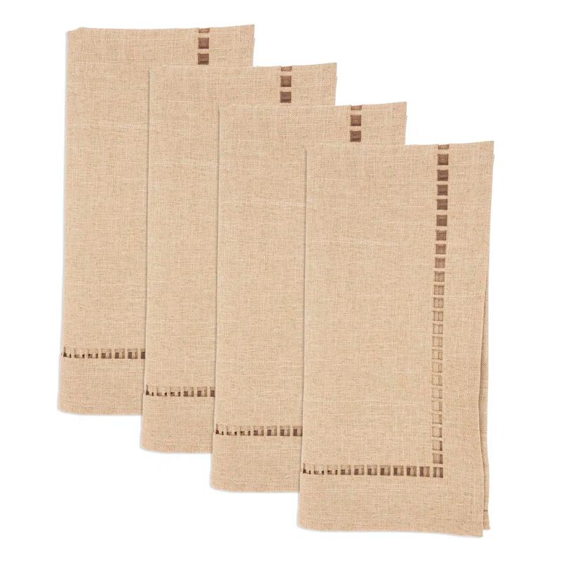 Natural 20" Laser-Cut Hemstitch Napkin Set of 4