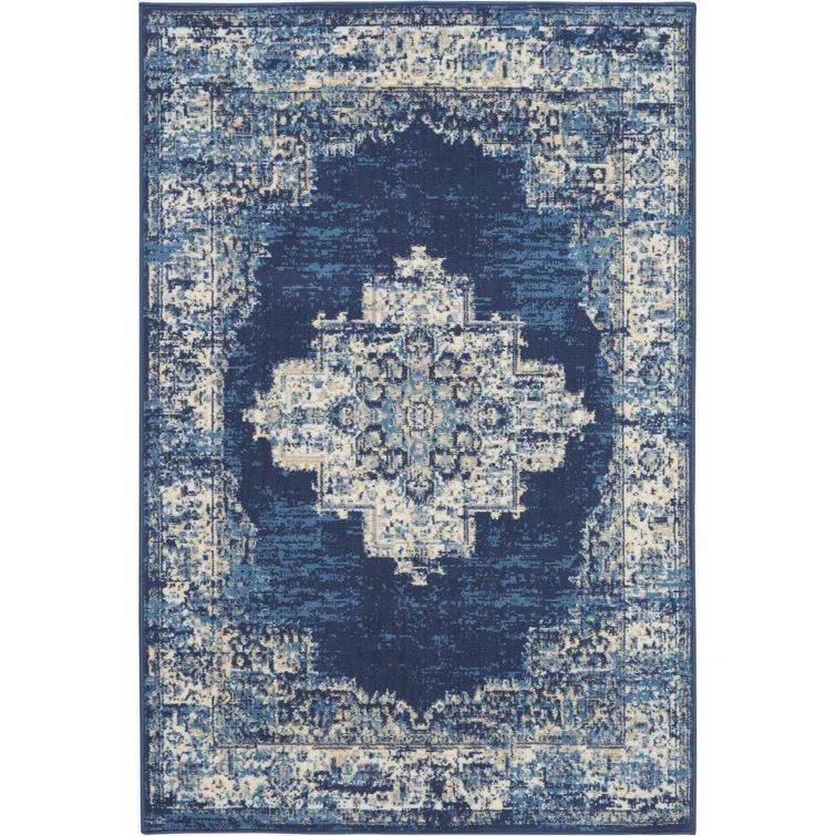 Navy Blue Tufted Medallion 5' x 7' Synthetic Rug