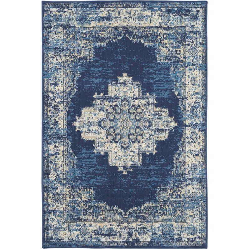 Navy Blue Tufted Medallion 5' x 7' Synthetic Rug