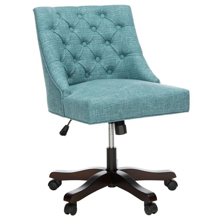 Espresso Black Linen and Wood Transitional Swivel Task Chair