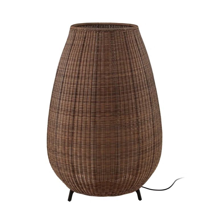 Amphora Brown Rattan Outdoor Tripod Floor Lamp