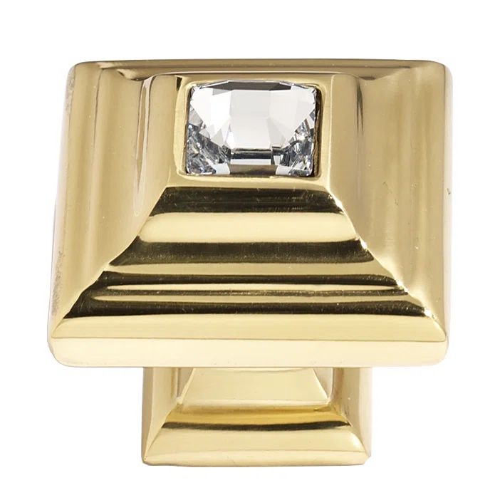 Polished Brass Square Crystal Cabinet Knob with Mounting Hardware