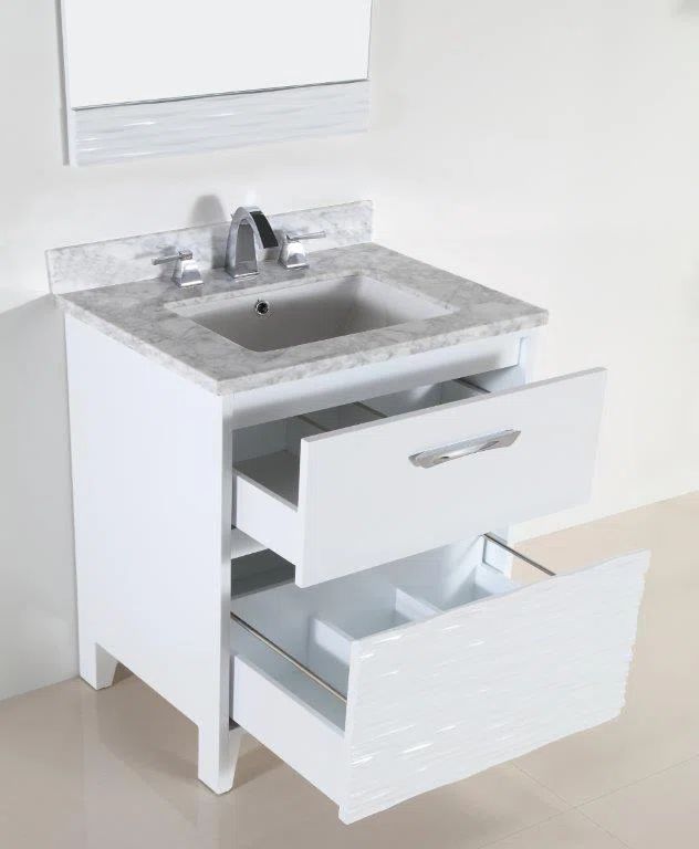 White 30" Single Sink Vanity with Marble Top