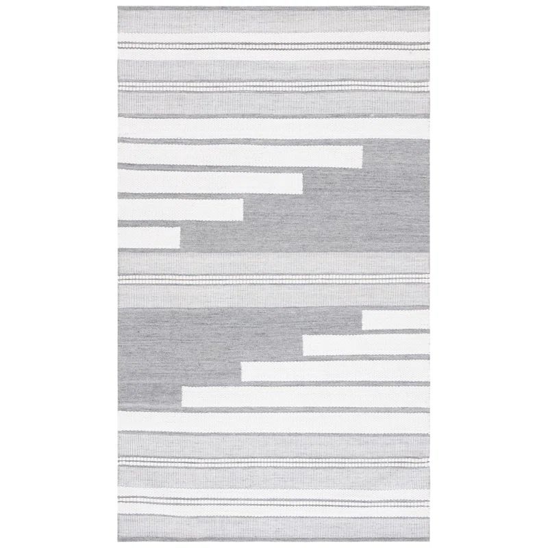 Ivory and Grey Synthetic Flat Woven Rectangular Area Rug 4' x 6'