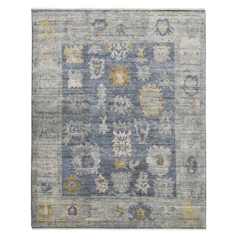 Water Blue Hand-Knotted Wool Oriental Area Rug 9'x12'
