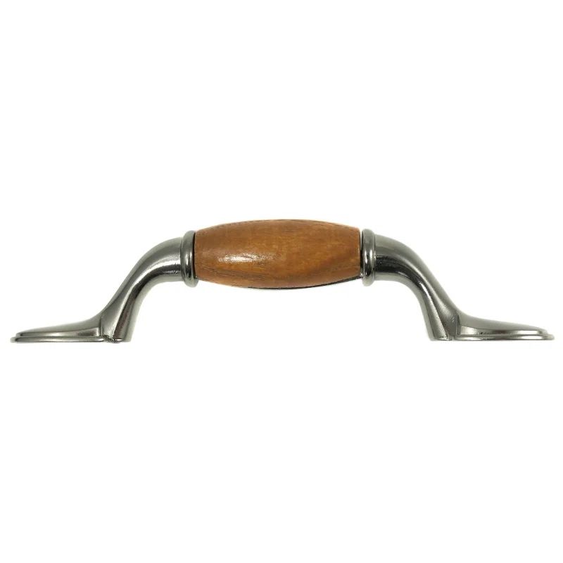 3-Inch Satin Chrome and Oak Cabinet Pull