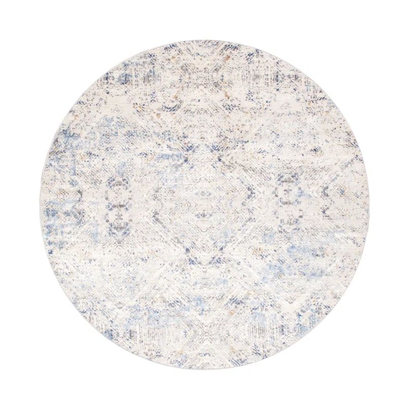 Efes Design 6' Round Gray Synthetic Washable Area Rug