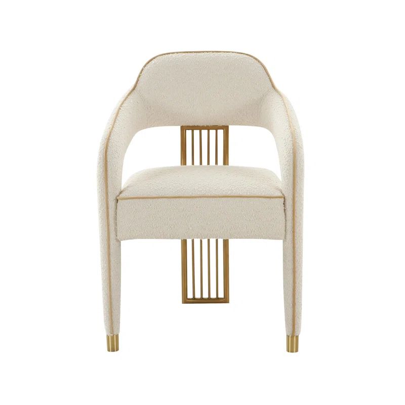 Cream Linen Upholstered Arm Chair with Gold Metal Accents